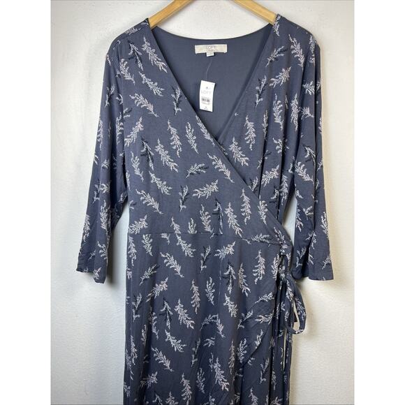 Loft Wrap Dress Women's 16 plus Tie Career gray print rayon blend knee length - Picture 5 of 10